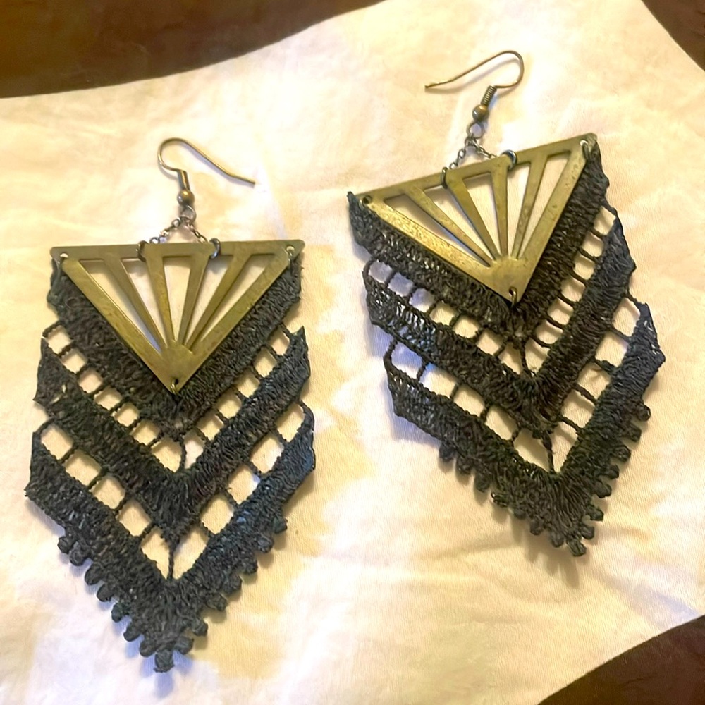 Delicate Unique Chevron Design Silk Earrings - image 1